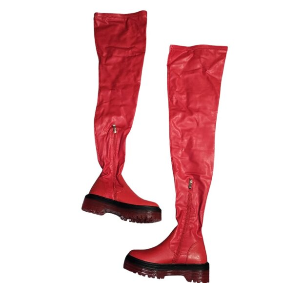 AZALEA WANG DO IT TO YA FLATFORM BOOT WITH 4 WAY STRETCH IN RED 7.5 - Picture 9 of 10